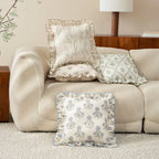 Decorative Pillow Linen-Look Floral Ruffled Edge Removable Cover