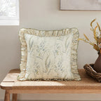 Decorative Pillow Linen-Look Floral Ruffled Edge Removable Cover