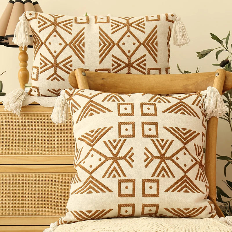 Decorative Pillow Nordic Embroidered Cotton Cover & Fiber Fill