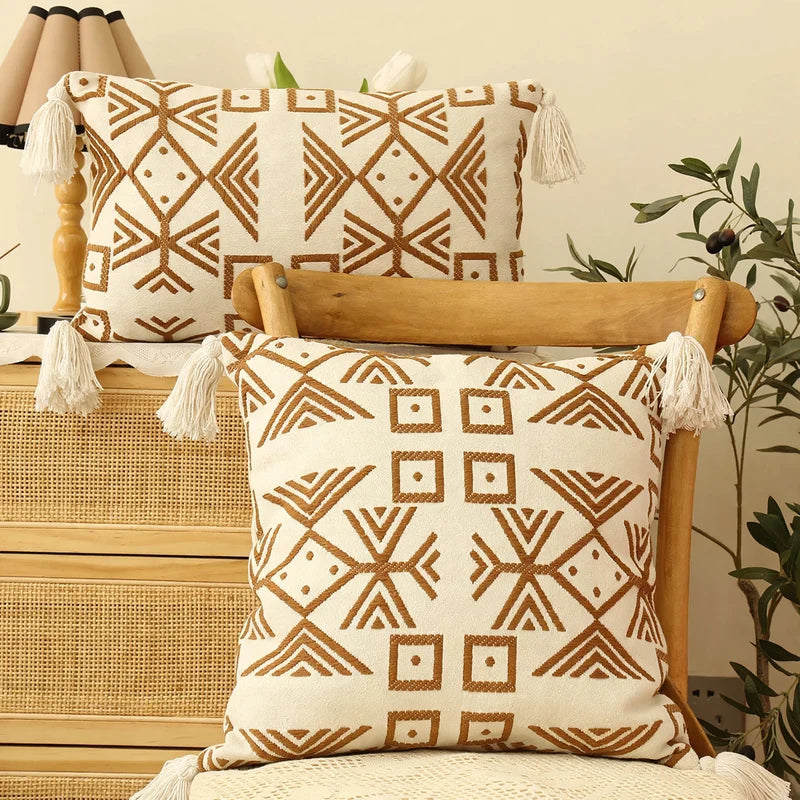 Decorative Pillow Nordic Embroidered Cotton Cover & Fiber Fill