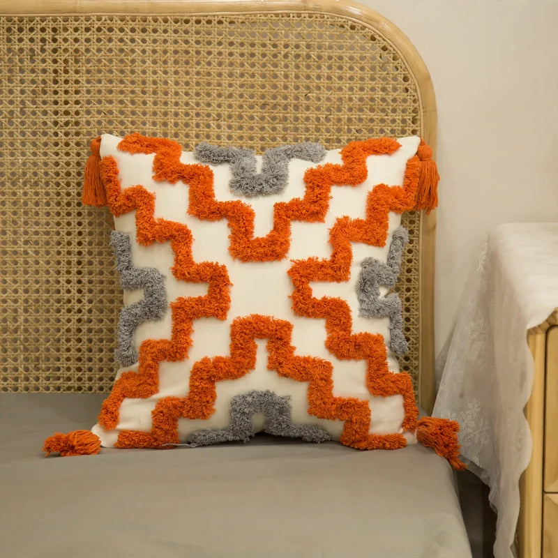 Decorative Pillow Nordic Embroidered Cotton Cover & Fiber Fill
