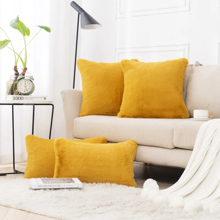 Decorative Pillow Set Plush Faux Fur Square & Lumbar