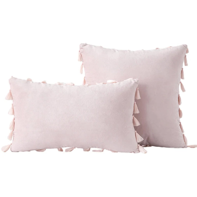 Decorative Pillow Set Velvet Tassel Trim With Inserts