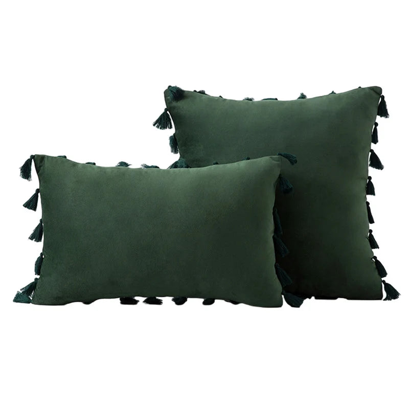 Decorative Pillow Set Velvet Tassel Trim With Inserts