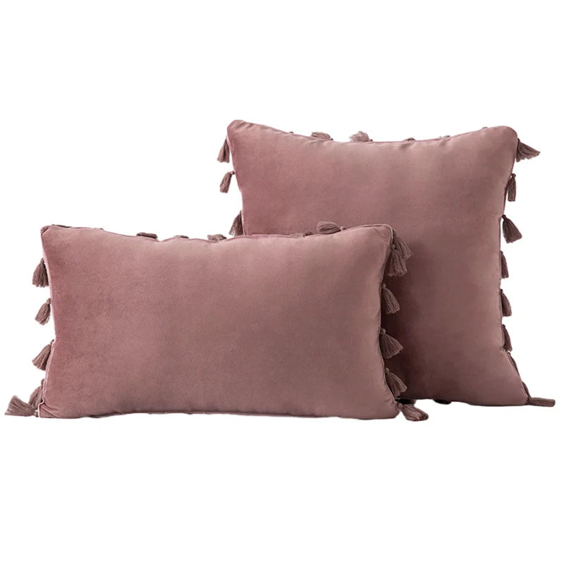 Decorative Pillow Set Velvet Tassel Trim With Inserts