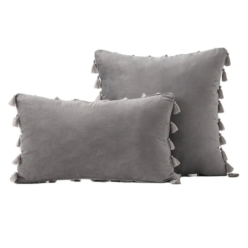 Decorative Pillow Set Velvet Tassel Trim With Inserts