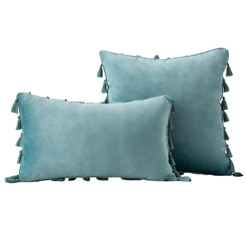 Decorative Pillow Set Velvet Tassel Trim With Inserts