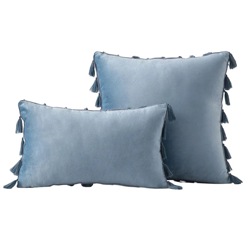Decorative Pillow Set Velvet Tassel Trim With Inserts