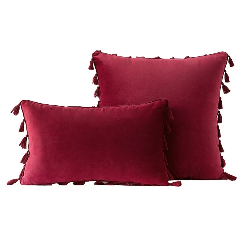Decorative Pillow Set Velvet Tassel Trim With Inserts