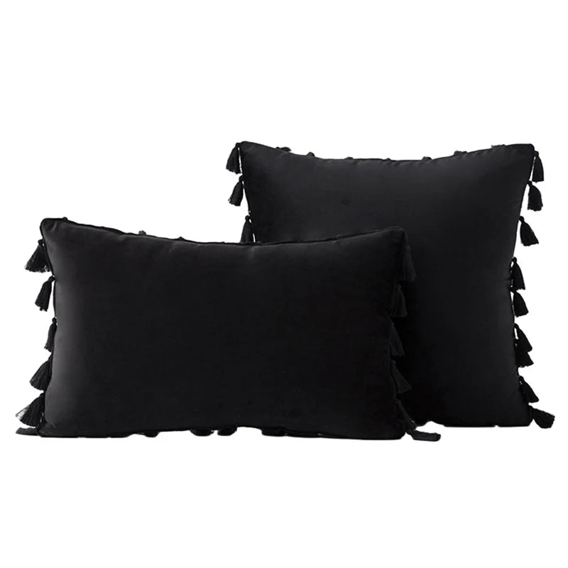 Decorative Pillow Set Velvet Tassel Trim With Inserts