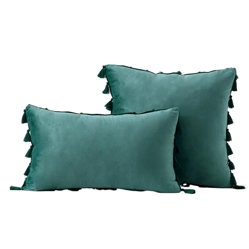 Decorative Pillow Set Velvet Tassel Trim With Inserts