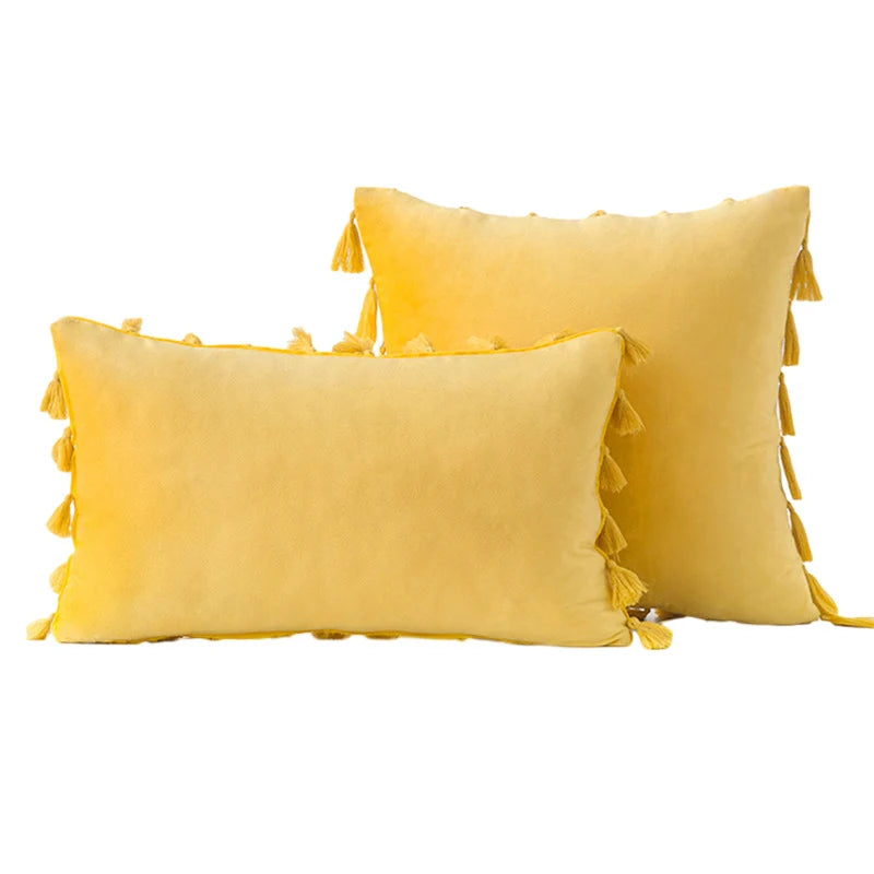 Decorative Pillow Set Velvet Tassel Trim With Inserts
