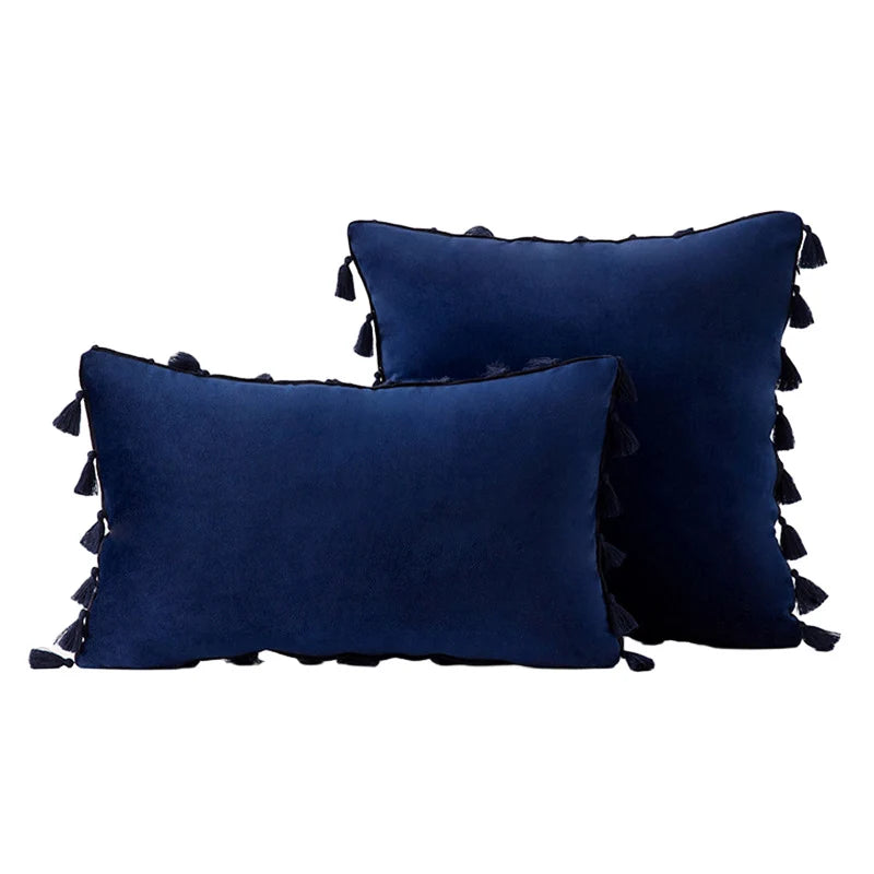 Decorative Pillow Set Velvet Tassel Trim With Inserts
