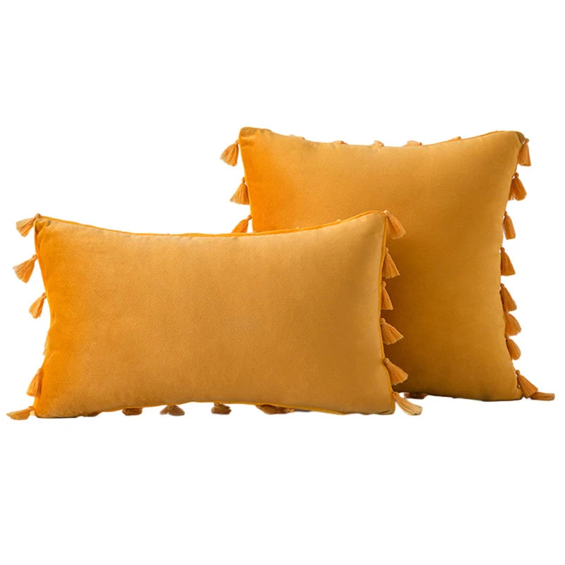 Decorative Pillow Set Velvet Tassel Trim With Inserts
