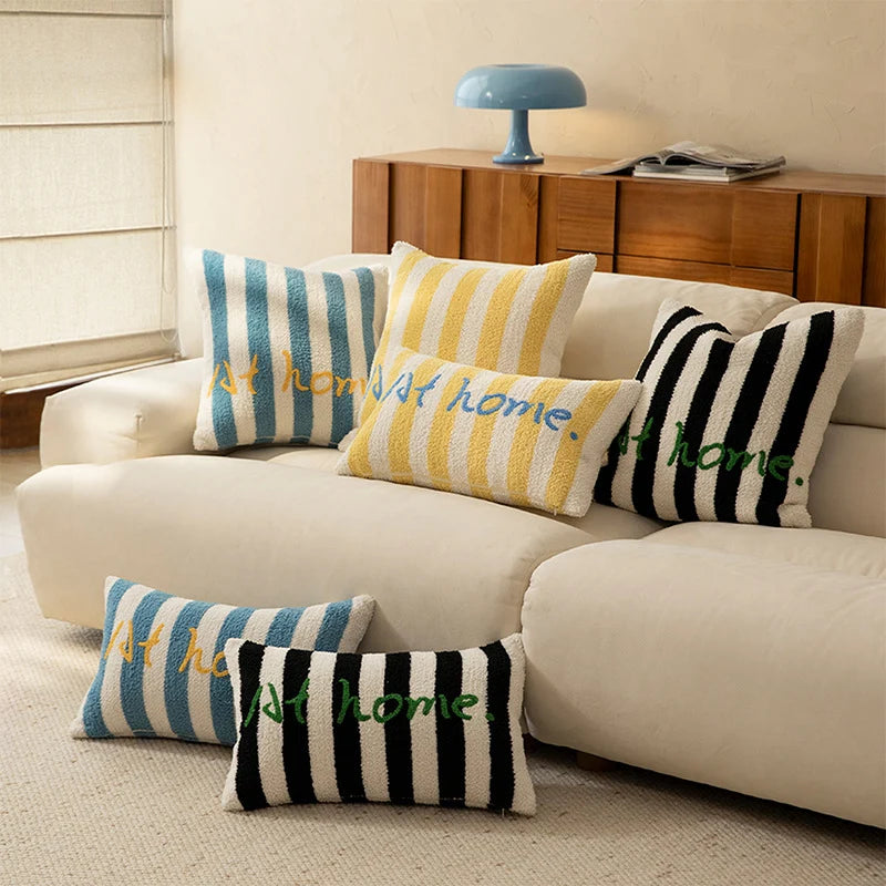 Decorative Pillow Striped Bouclé Embroidered Plush Filling