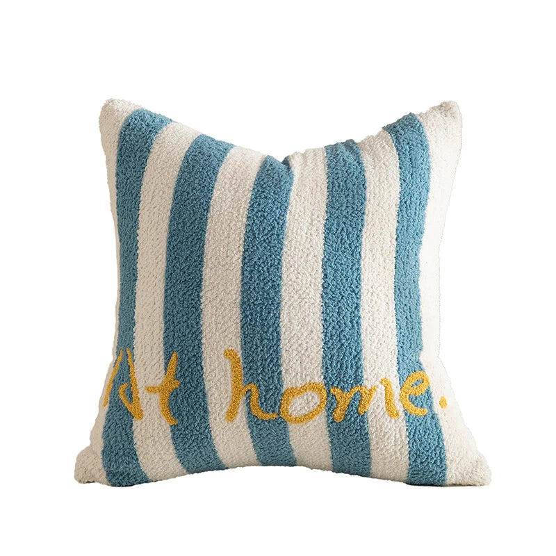 Decorative Pillow Striped Bouclé Embroidered Plush Filling