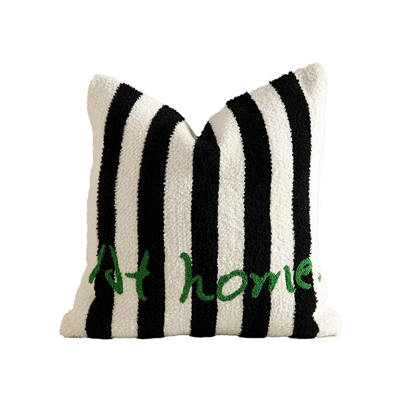 Decorative Pillow Striped Bouclé Embroidered Plush Filling