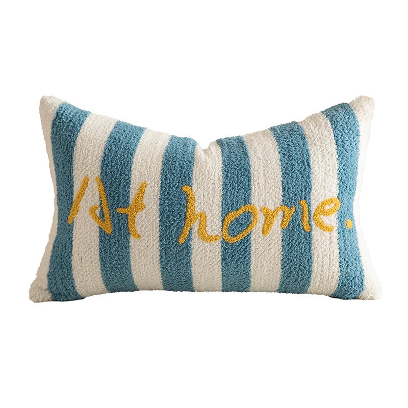 Decorative Pillow Striped Bouclé Embroidered Plush Filling