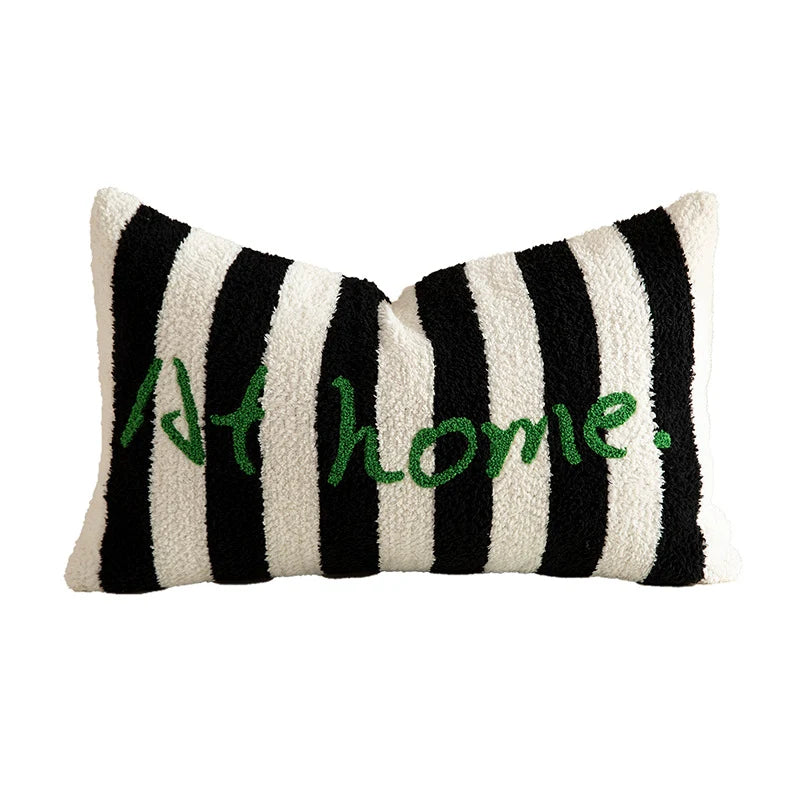 Decorative Pillow Striped Bouclé Embroidered Plush Filling