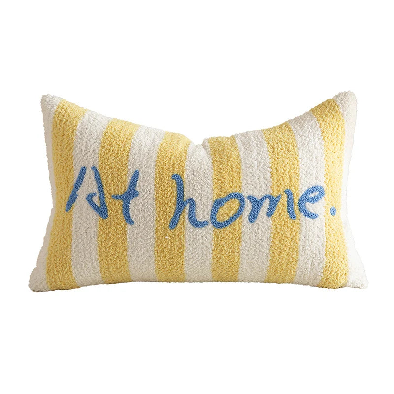 Decorative Pillow Striped Bouclé Embroidered Plush Filling