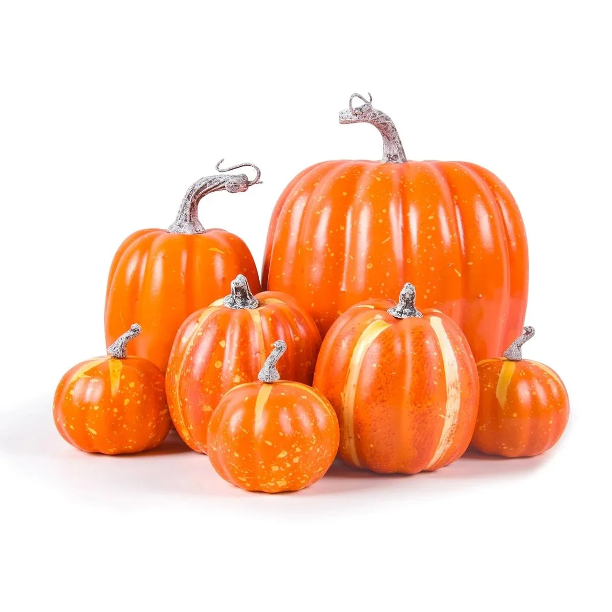Decorative Pumpkins Set of 7 Realistic Ribbed Foam
