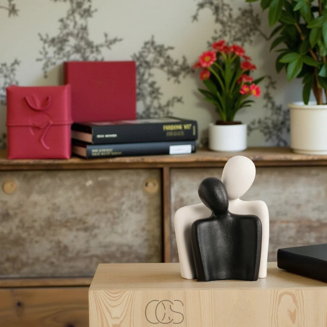 Decorative Sculpture Embracing Figures Ceramic Matte Finish