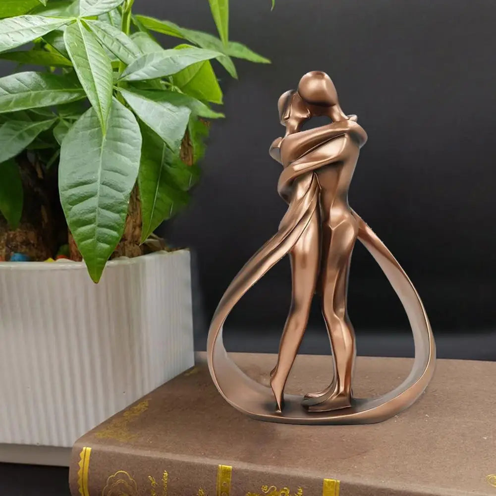 Decorative Sculpture Embracing Figures Resin Bronze Finish