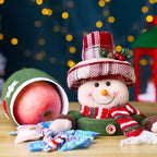 Decorative Snowman Figure Tabletop Heart Pattern & Striped Scarf