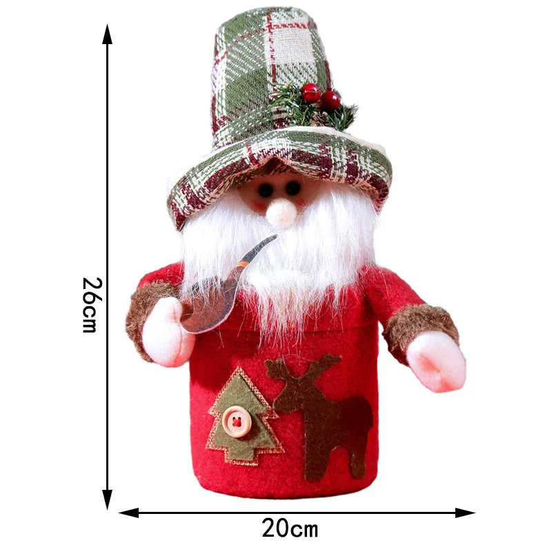 Decorative Snowman Figure Tabletop Heart Pattern & Striped Scarf