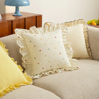 Decorative Throw Pillow Embroidered Floral & Ruffled Edge