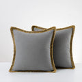 Decorative Throw Pillow Pair Linen Look Fabric Braided Fringe