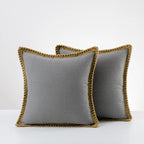Decorative Throw Pillow Pair Linen Look Fabric Braided Fringe