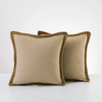 Decorative Throw Pillow Pair Linen Look Fabric Braided Fringe