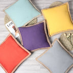 Decorative Throw Pillow Pair Linen Look Fabric Braided Fringe