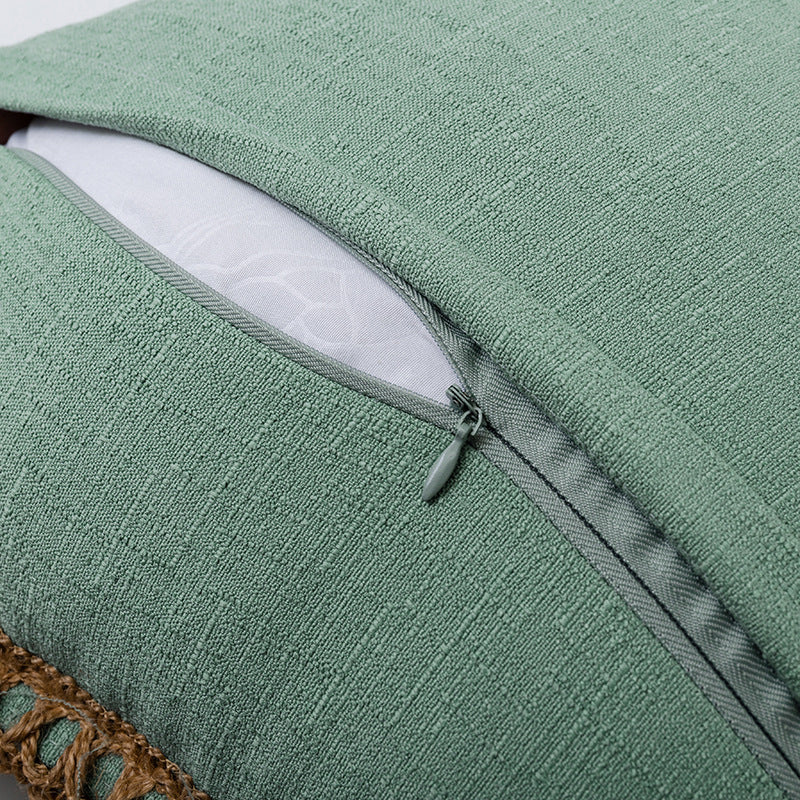 Decorative Throw Pillow Pair Linen Look Fabric Braided Fringe