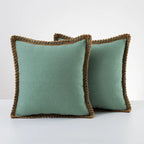 Decorative Throw Pillow Pair Linen Look Fabric Braided Fringe