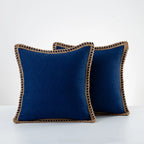 Decorative Throw Pillow Pair Linen Look Fabric Braided Fringe