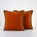 Decorative Throw Pillow Pair Linen Look Fabric Braided Fringe