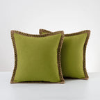 Decorative Throw Pillow Pair Linen Look Fabric Braided Fringe