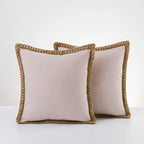 Decorative Throw Pillow Pair Linen Look Fabric Braided Fringe