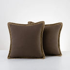 Decorative Throw Pillow Pair Linen Look Fabric Braided Fringe