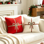 Decorative Throw Pillow Plush Embroidered Bow Removable Cover