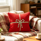 Decorative Throw Pillow Plush Embroidered Bow Removable Cover