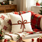 Decorative Throw Pillow Plush Embroidered Bow Removable Cover