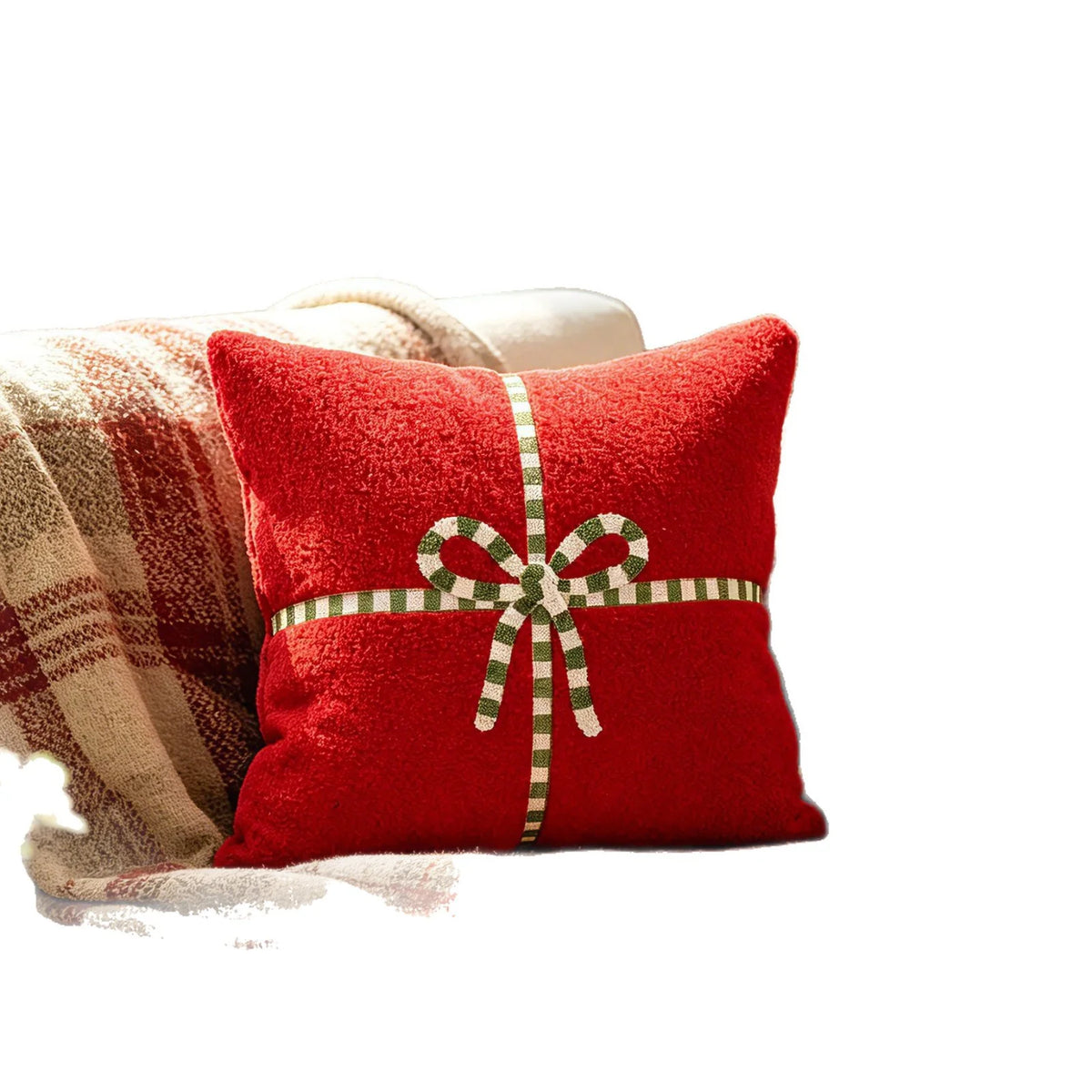 Decorative Throw Pillow Plush Embroidered Bow Removable Cover