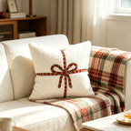Decorative Throw Pillow Plush Embroidered Bow Removable Cover