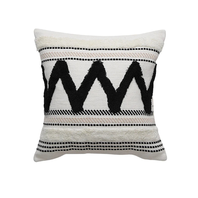 Decorative Throw Pillow Textured Woven Cotton Pom-Pom Removable Cover