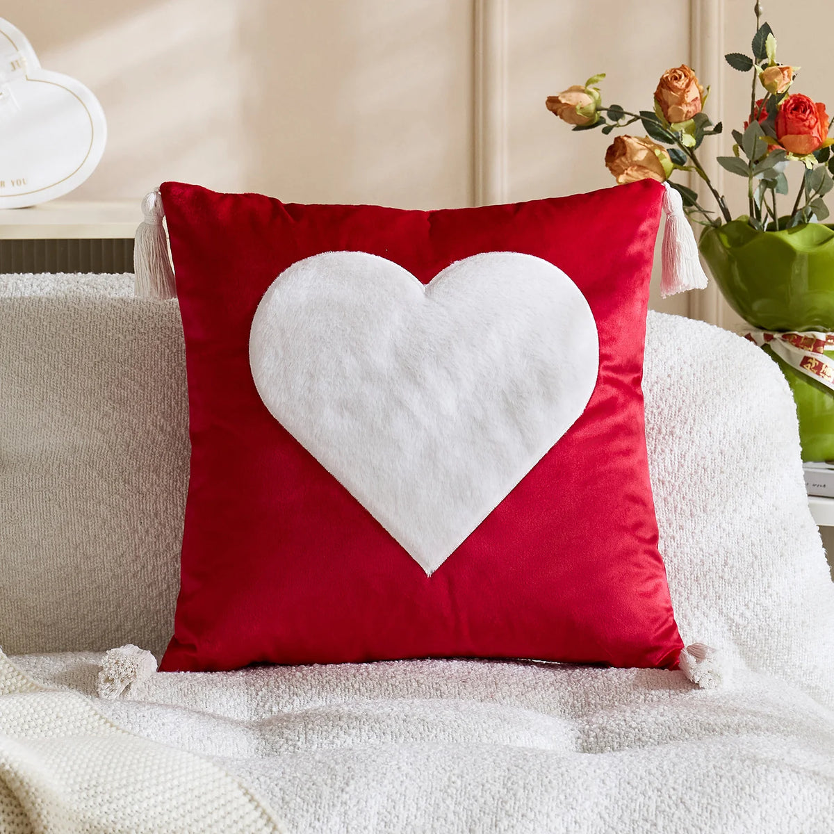 Decorative Throw Pillow Tufted Chenille Tassels Removable Cover