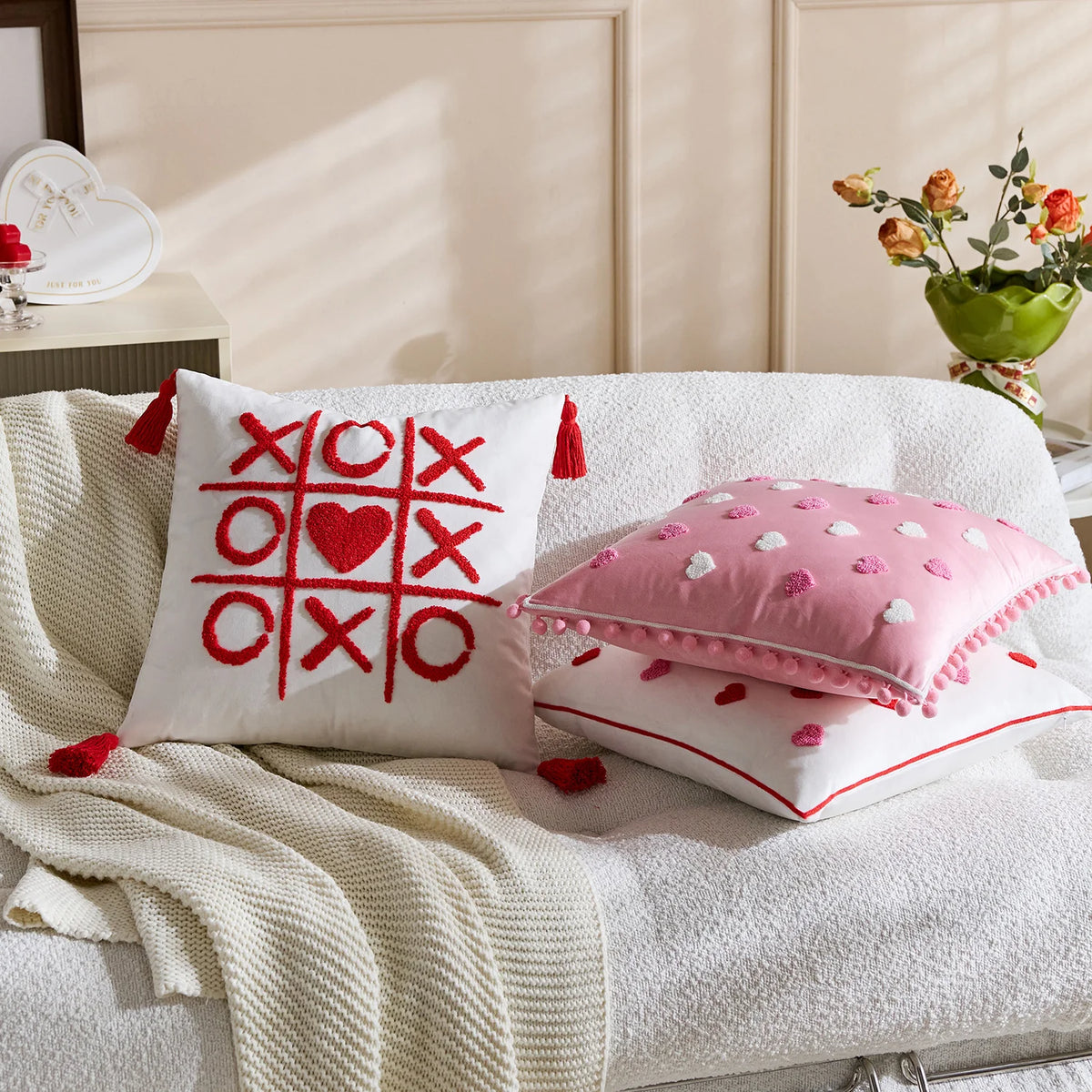 Decorative Throw Pillow Tufted Chenille Tassels Removable Cover