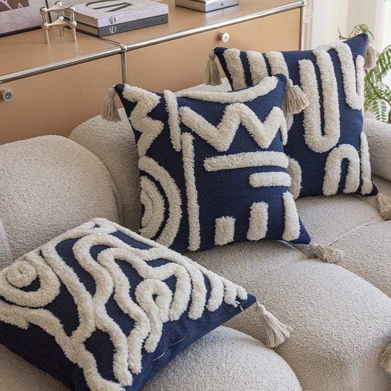 Decorative Throw Pillow Tufted Sherpa Tassel Corners Insert Included